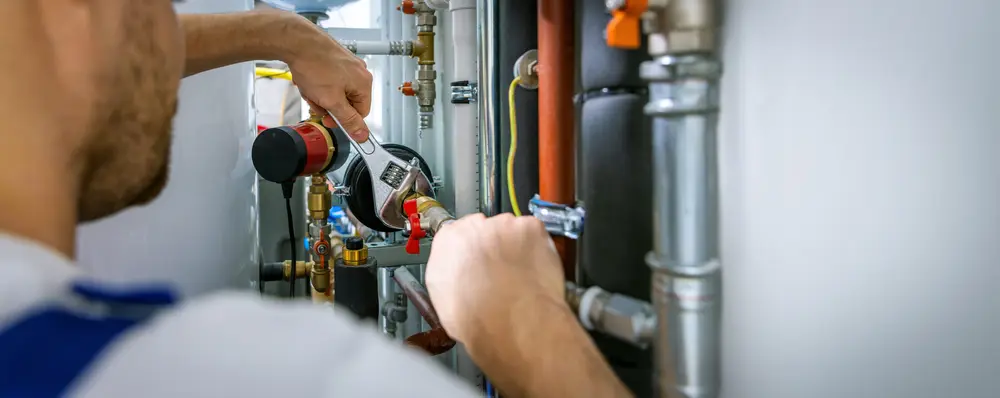 Wrench being used on well system piping — illustrative stock photo of well/plumbing service, not an actual Pahrump job site